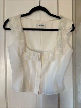 Danielle Guizio White Lace-Trim Corset Camisole